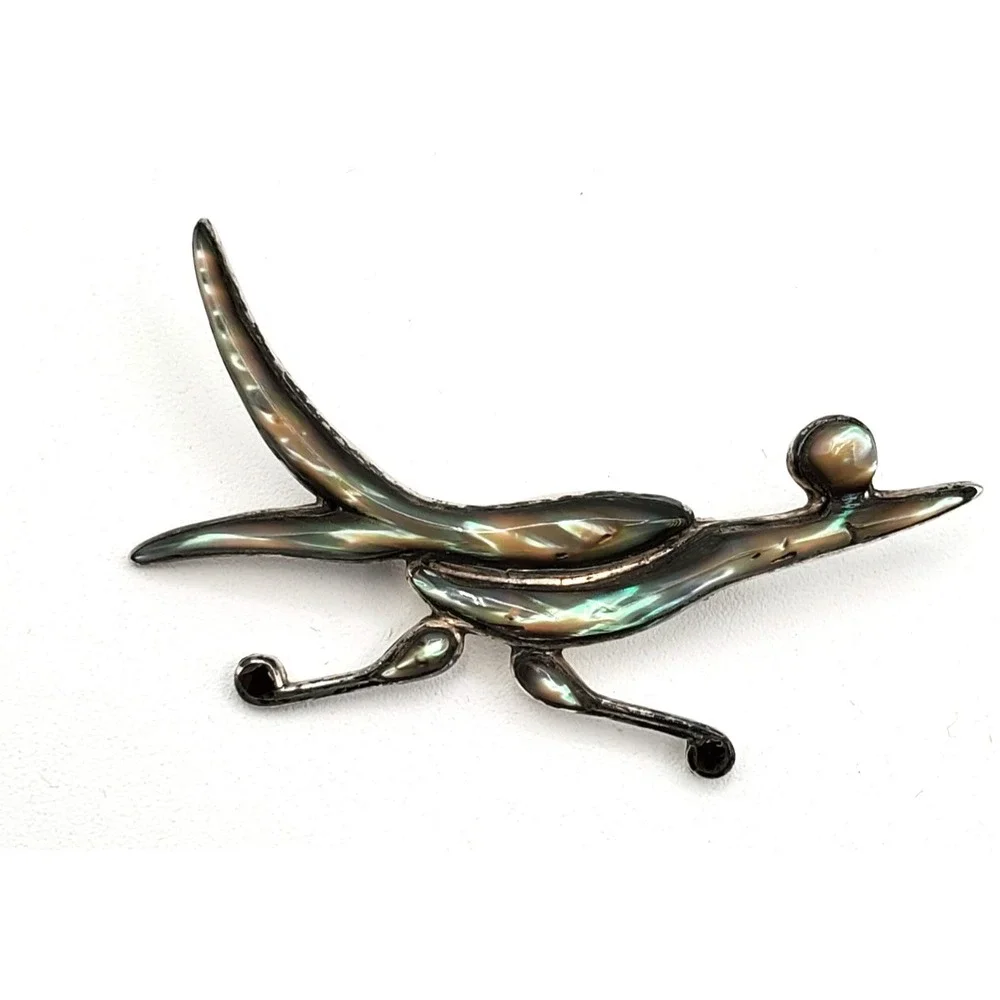 Vintage‎ Sterling Silver & Abalone Road Runner Brooch